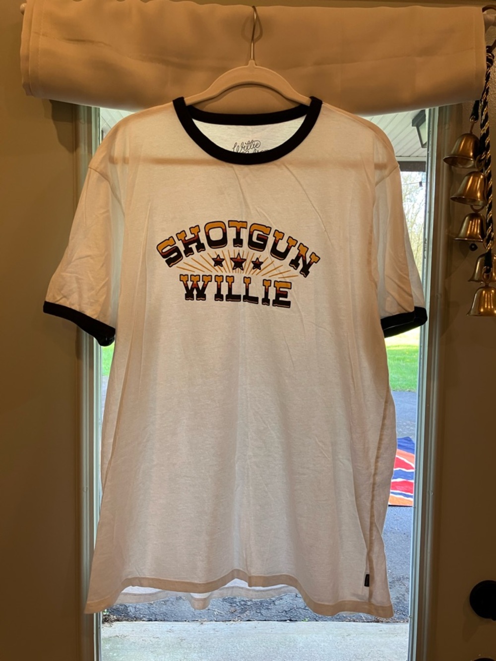 Brixton White Ringer Tee with Black Trim and Yellow Graphic